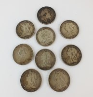 Lot 477 - Eight Victoria crowns, 'Old head bust', three...