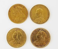 Lot 506 - Four Victoria sovereigns, one dated 1888,...