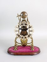 Lot 141 - A gilt brass skeleton clock, the steeple frame...