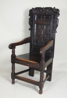 Lot 220 - A joined oak armchair, 17th century and later,...