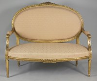 Lot 225 - A Louis XVI style giltwood canape, the oval...