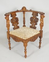 Lot 227 - A walnut corner desk chair, 19th century, the...