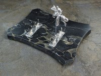 Lot 91 - An Irish silver mounted marble desk stand,...