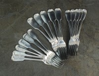 Lot 100 - A collection of silver Fiddle pattern forks,...