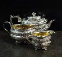 Lot 120 - A matched three piece silver tea service, each...