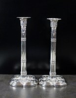 Lot 139 - A pair of George III silver candlesticks, I.C.,...