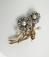 Lot 201 - A cultured pearl and paste floral spray brooch,...