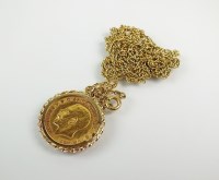 Lot 207 - A George V half sovereign pendant, with 9ct...