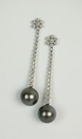 Lot 280 - A pair of Tahitian pearl and diamond ear...