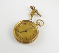 Lot 296 - A Lady's continental fob watch, stamped '18k',...