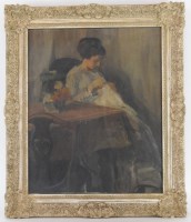 Lot 417 - English school, 20th century Lady seated at a...