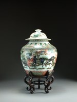 Lot 41 - A Chinese famille verte vase and cover, Kangxi,...