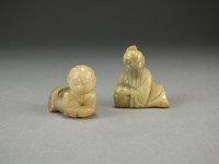 Lot 120 - Two small Chinese carved soapstone figures,...