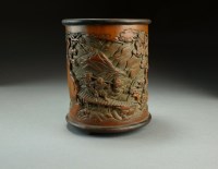 Lot 166 - A Chinese carved bamboo brush pot, Bitong,...