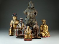 Lot 169 - A group of six Chinese carved wood figures,...