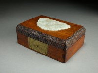 Lot 172 - A Chinese jade inset rosewood card box,...