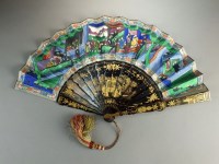 Lot 183 - A Chinese lacquer and painted fan, 19th...