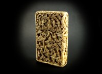 Lot 198 - A Chinese Canton carved ivory card case, 19th...