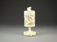Lot 208 - A Chinese Canton carved ivory stem cup and...