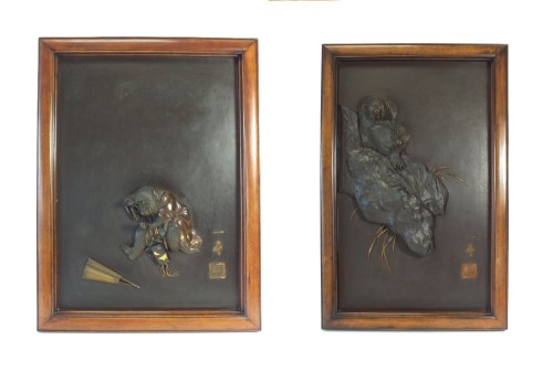 Lot 232 - A good pair of Japanese bronze plaques by...