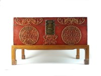 Lot 280 - A Chinese leather travel trunk on rosewood...