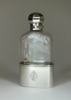 Lot 14 - A silver mounted glass hip flask, T.W, London...