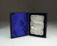 Lot 75 - A cased silver castle top card case, Nathaniel...