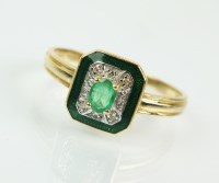 Lot 131 - A 14ct gold emerald, diamond and enamel...