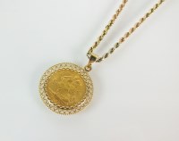 Lot 156 - A Victorian sovereign pendant, dated 1898,...