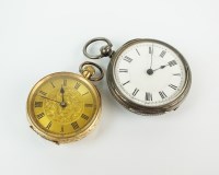 Lot 236 - A lady's yellow metal fob watch, stamped '14k',...