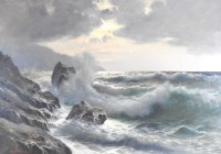Lot 313 - Guido Odierna (B.1913) Waves crashing on a...