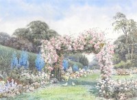 Lot 374 - Lilian Stannard (1877-1944) Pink rose pagoda...