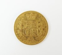 Lot 596 - A Victoria shield back sovereign, dated 1864,...