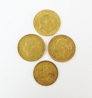 Lot 608 - Two Victoria young head sovereigns, dated 1879...
