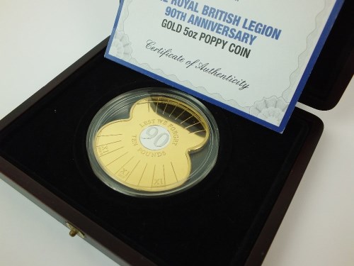 Lot 665 - A Jersey £10 gold proof poppy coin, dated 2011,...