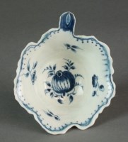 Lot 54 - A rare Caughley leaf dish butter boat painted...