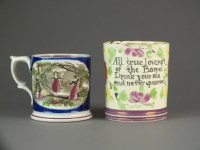 Lot 408 - A 19th century English creamware mug enalled...