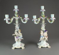 Lot 447 - A pair of Meissen candelabra, 19th century,...