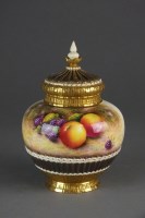 Lot 453 - A Royal Worcester fruit-painted pot pourri jar...