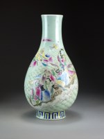 Lot 563 - A large Chinese celadon famille rose vase,...