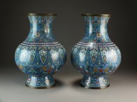 Lot 616 - A pair of large Chinese cloisonne vases, Qing,...