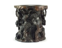 Lot 626 - A Chinese carved hardwood brush pot, bitong,...