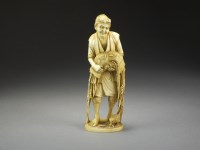 Lot 670 - A Japanese ivory okimono of a farmer, Meiji...