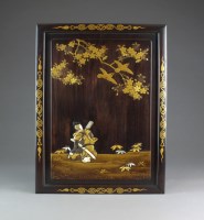 Lot 688 - A Japanese inlaid lacquer hardwood panel,...