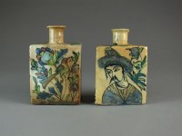 Lot 697 - Two Persian pottery tea caddies, probably 19th...