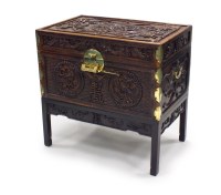 Lot 706 - A Chinese brass bound rosewood trunk on stand,...