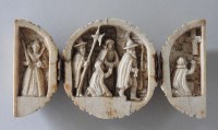 Lot 737 - A 19th century Dieppe carved bone triptych of...