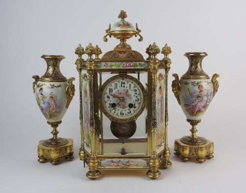 Lot 829 - A 20th century clock garniture, the 3.5 inch...