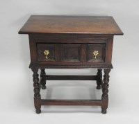 Lot 959 - A 17th century style oak single drawer side...