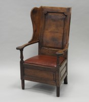 Lot 963 - A George III and later oak winged elbow chair,...